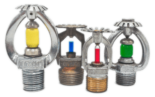 Différents types de têtes de sprinklers classées par température de déclenchement et usage spécifique