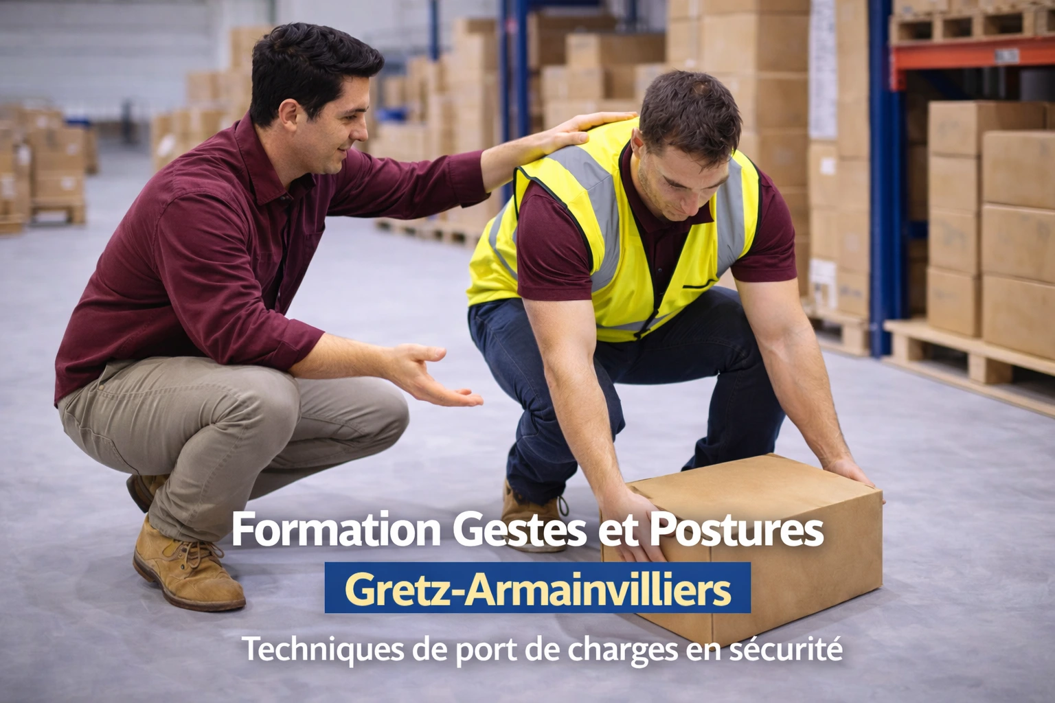 Séance encadrée à Gretz-Armainvilliers où un formateur accompagne les salariés dans la maîtrise des efforts lors des manipulations manuelles.