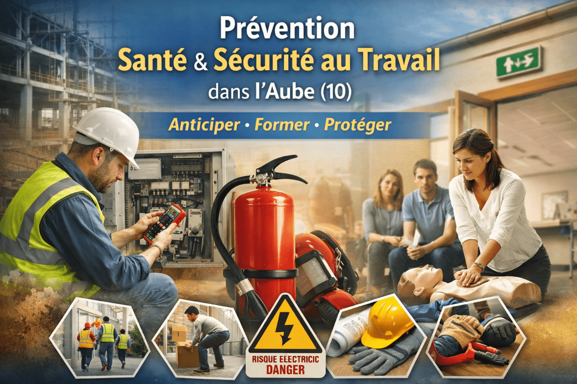 Prévention des risques professionnels dans l’Aube (10) : sécurité incendie, SST, habilitation électrique, évacuation et prévention santé au travail en entreprise.