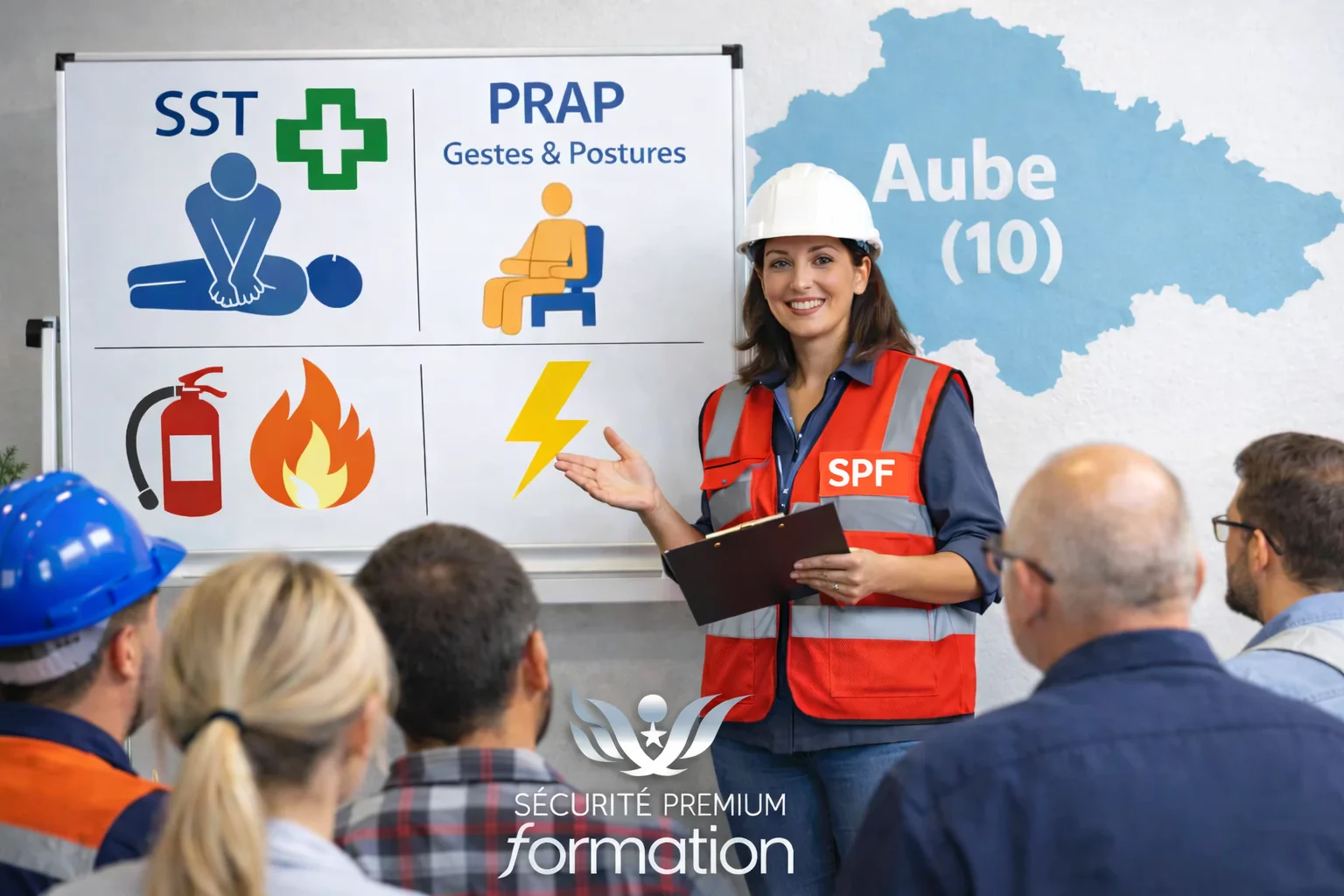 Formation prévention santé et sécurité au travail dans l’Aube (10) avec formateur animant une session SST, PRAP et gestes et postures auprès de salariés.