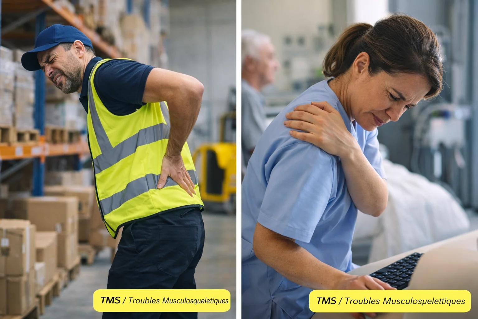 Contraintes posturales cumulées en Est Vienne : positions de travail peu variées, sollicitations répétitives et apparition progressive de douleurs musculosquelettiques liées aux conditions ergonomiques des postes.