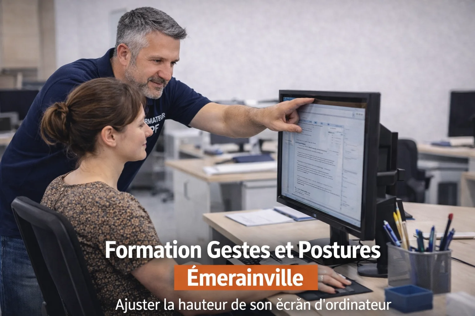 Postures de travail sur écran à Émerainville – réglages du poste informatique et bonnes pratiques abordés en formation Gestes et Postures.