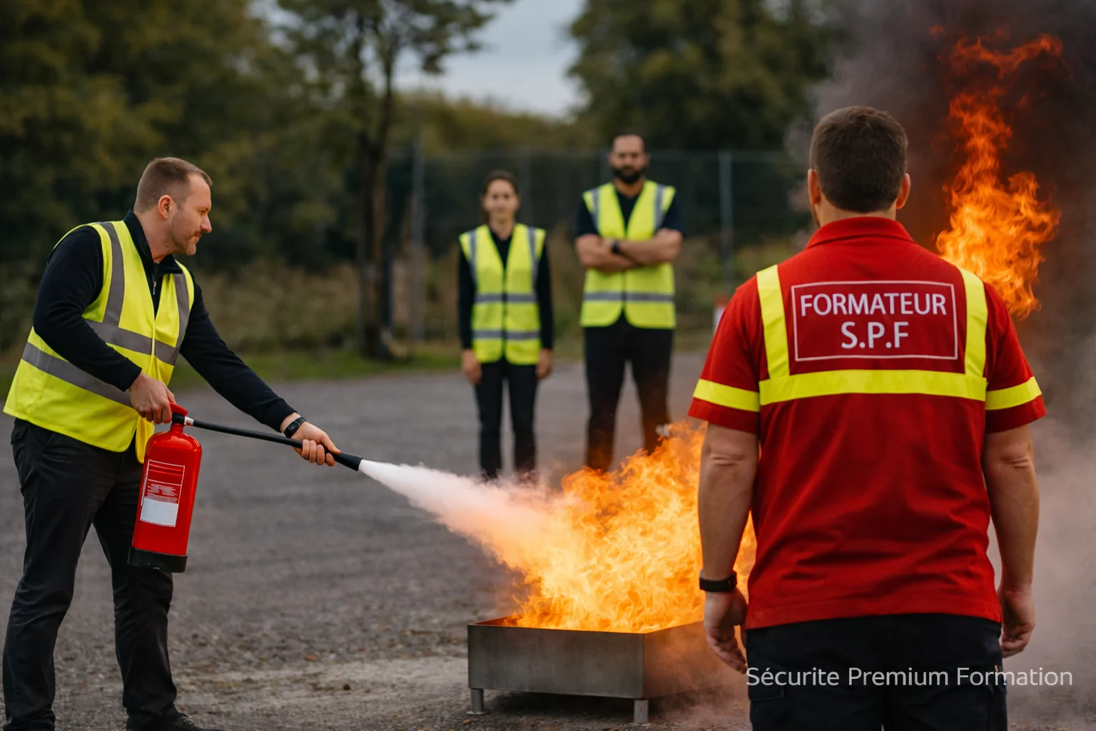 Formation incendie à Nemours (77) avec mise en pratique de l’extinction d’un feu naissant sur installation pédagogique sécurisée.v