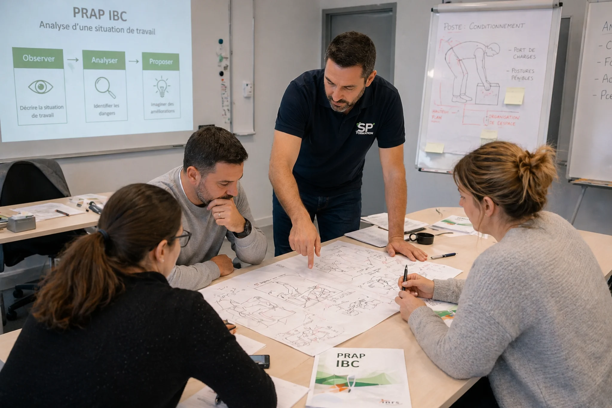 Formation PRAP IBC en entreprise – analyse des postes de travail avec formateur et stagiaires