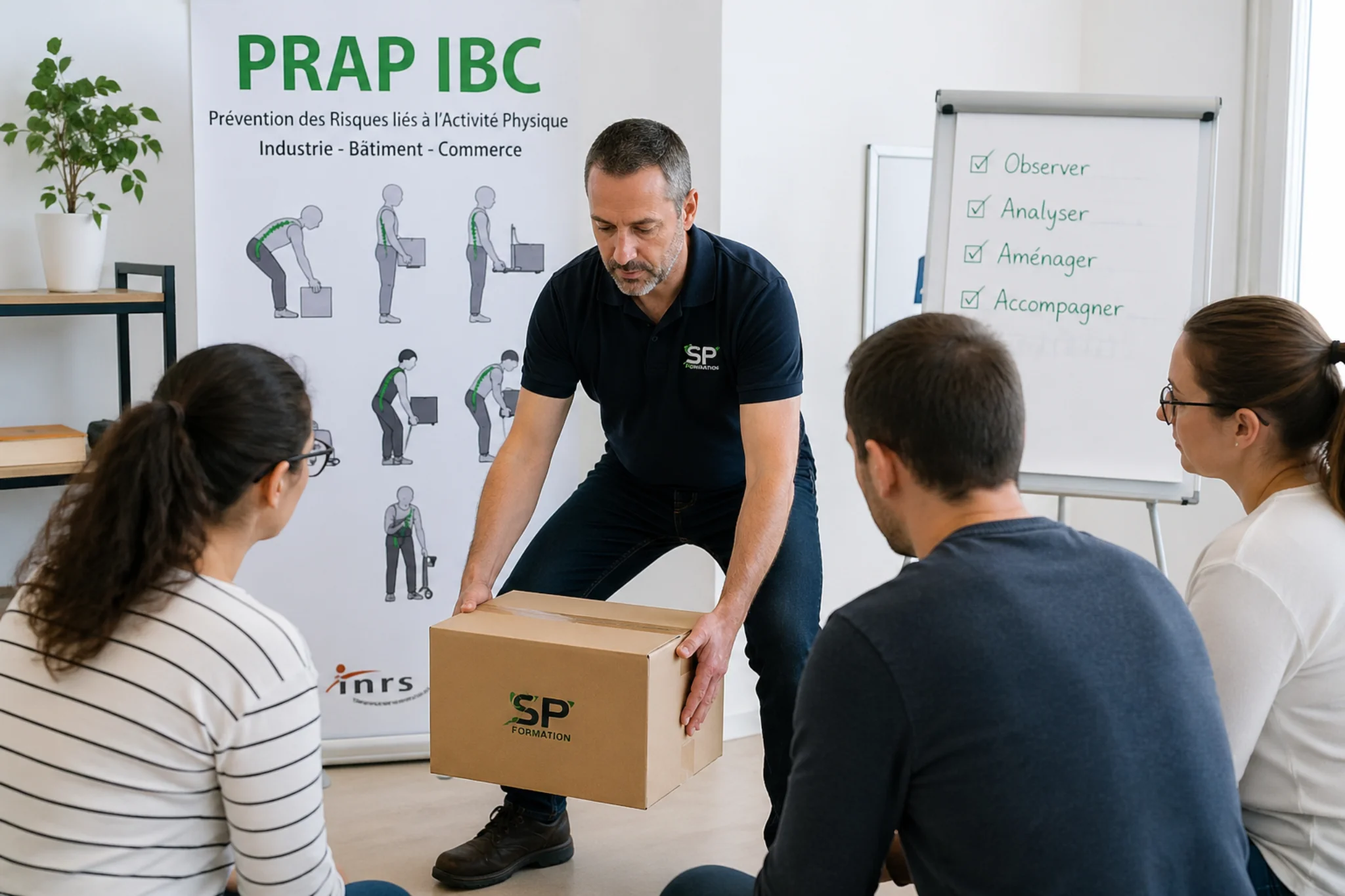 Formation PRAP IBC – stagiaires et formateur travaillant sur une situation réelle de travail