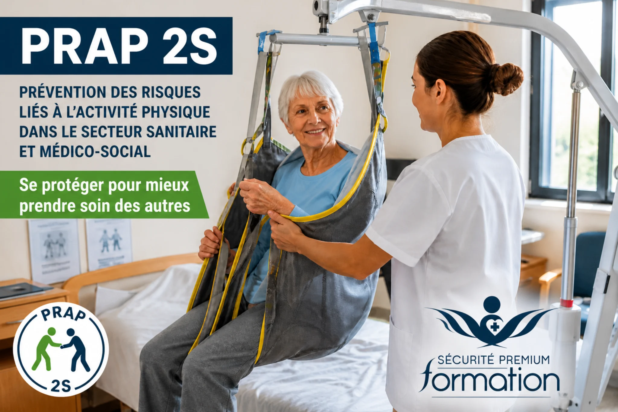 Accompagnement de la mobilité d'une personne aidée avec lève-personne en EHPAD, formation PRAP 2S