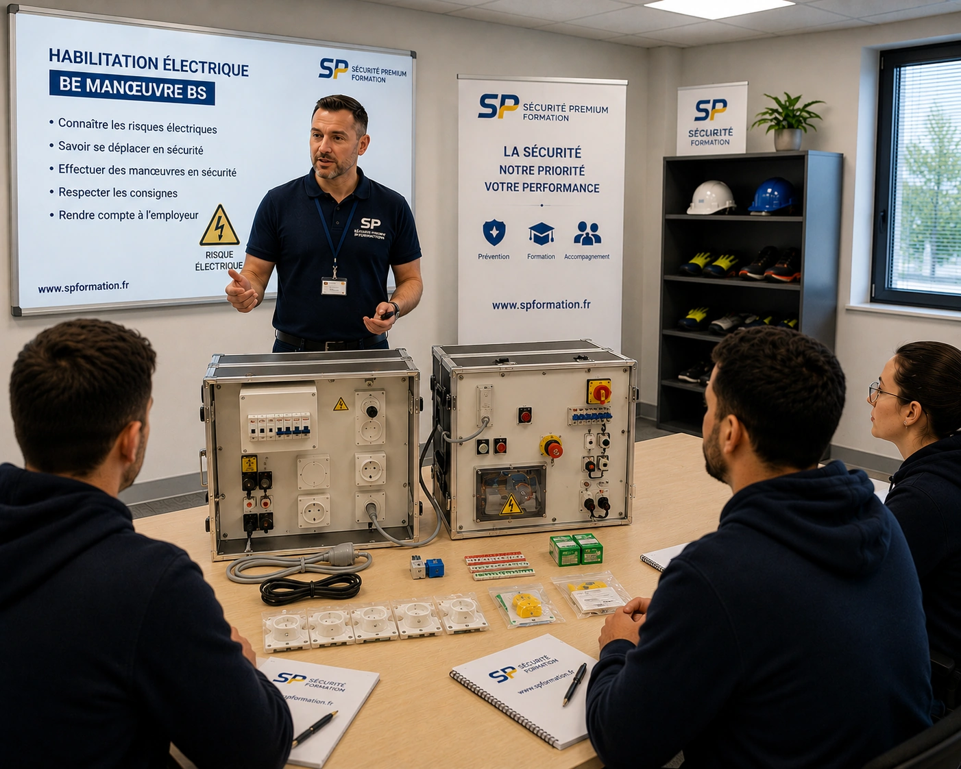 Formation habilitation électrique BE Manœuvre BS avec exercice pratique sur tableau électrique pédagogique