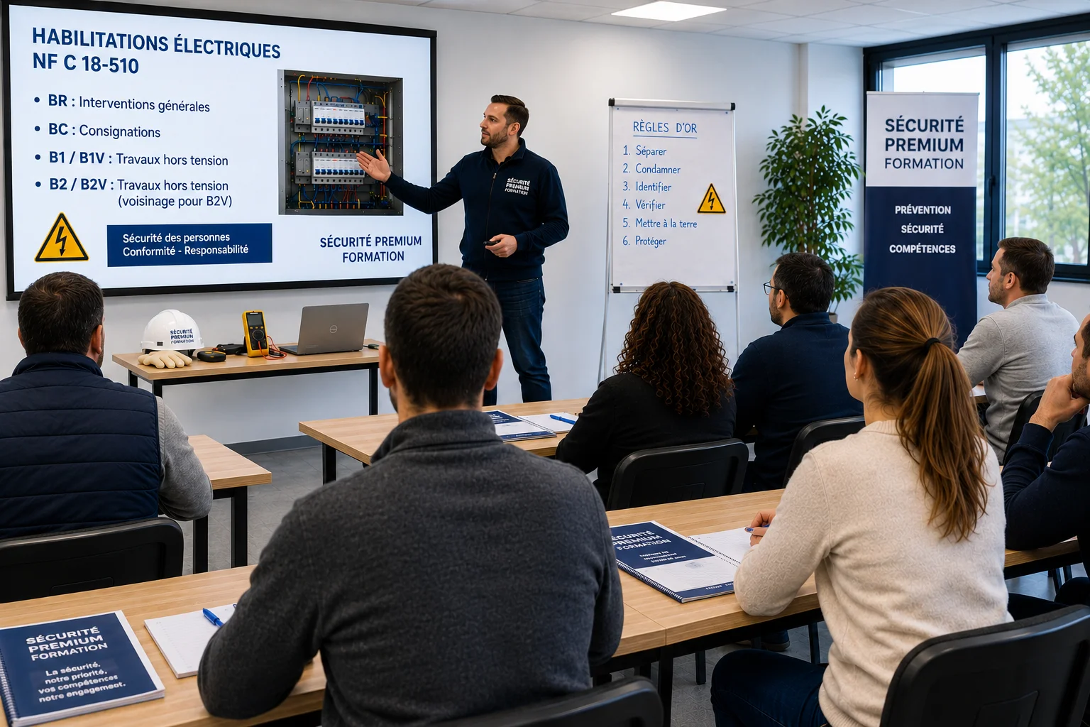 Formation habilitation électrique BE Manœuvre BS avec exercice pratique sur tableau électrique pédagogique