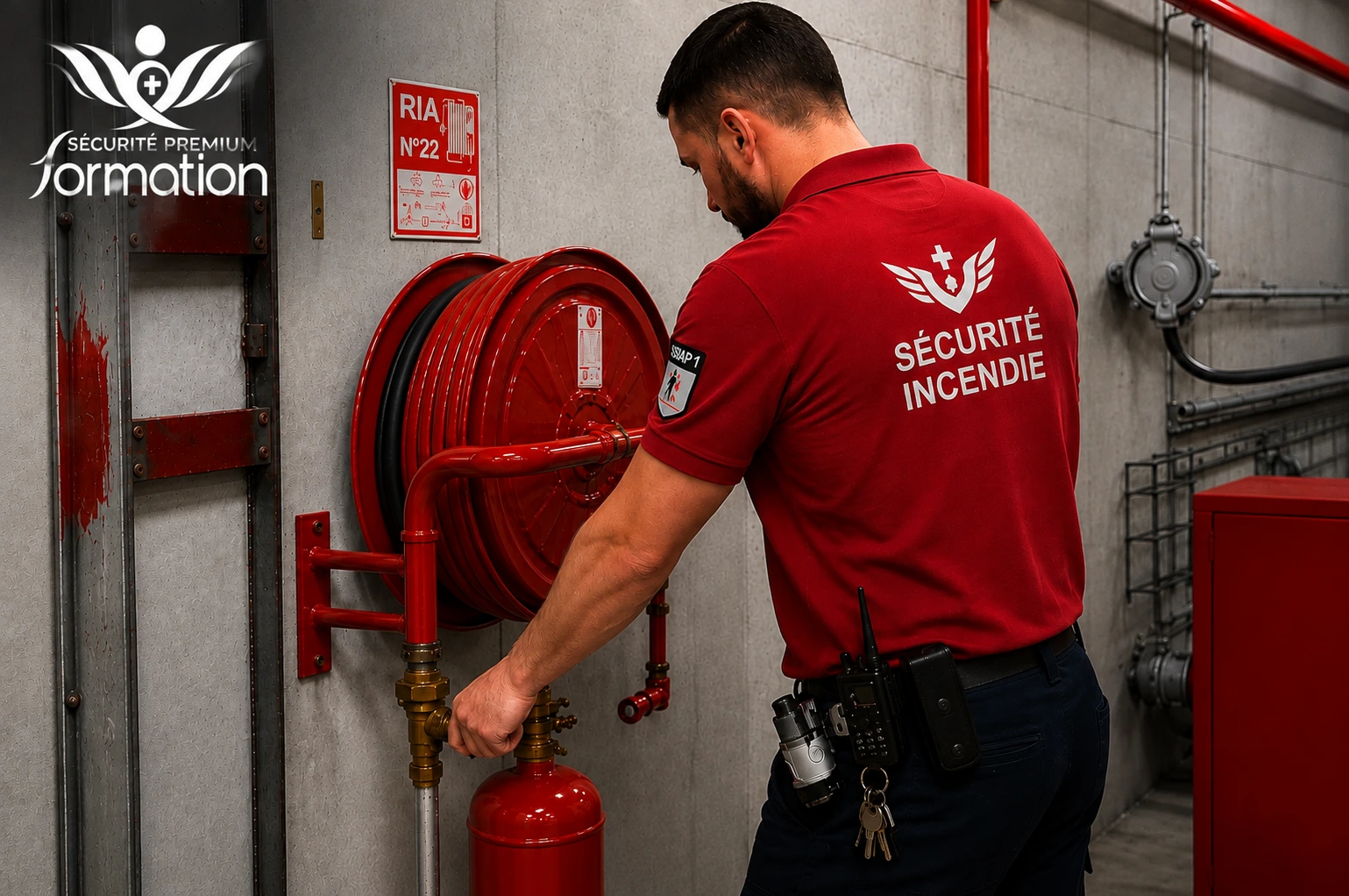 Agent SSIAP 1 contrôlant une installation de sécurité incendie, formation depuis Avon (77)