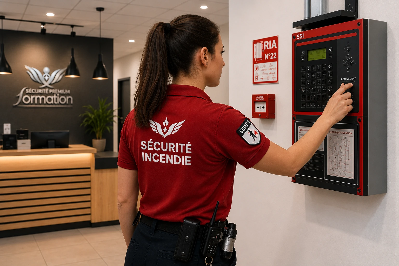 Agente SSIAP 1 réarmant un système de sécurité incendie, formation depuis Avon (77)