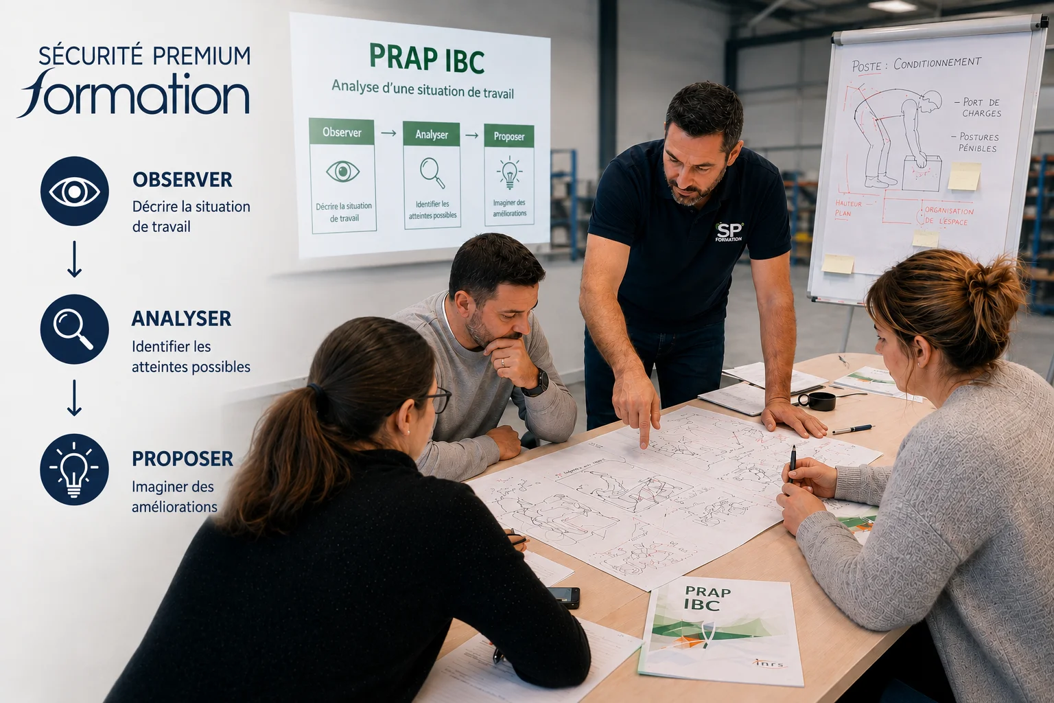 Analyse d'une situation de travail pendant une formation PRAP IBC en entreprise