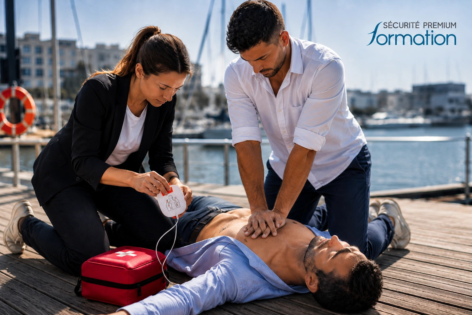 Massage cardiaque et utilisation d'un défibrillateur lors d'une formation SST à Amilly