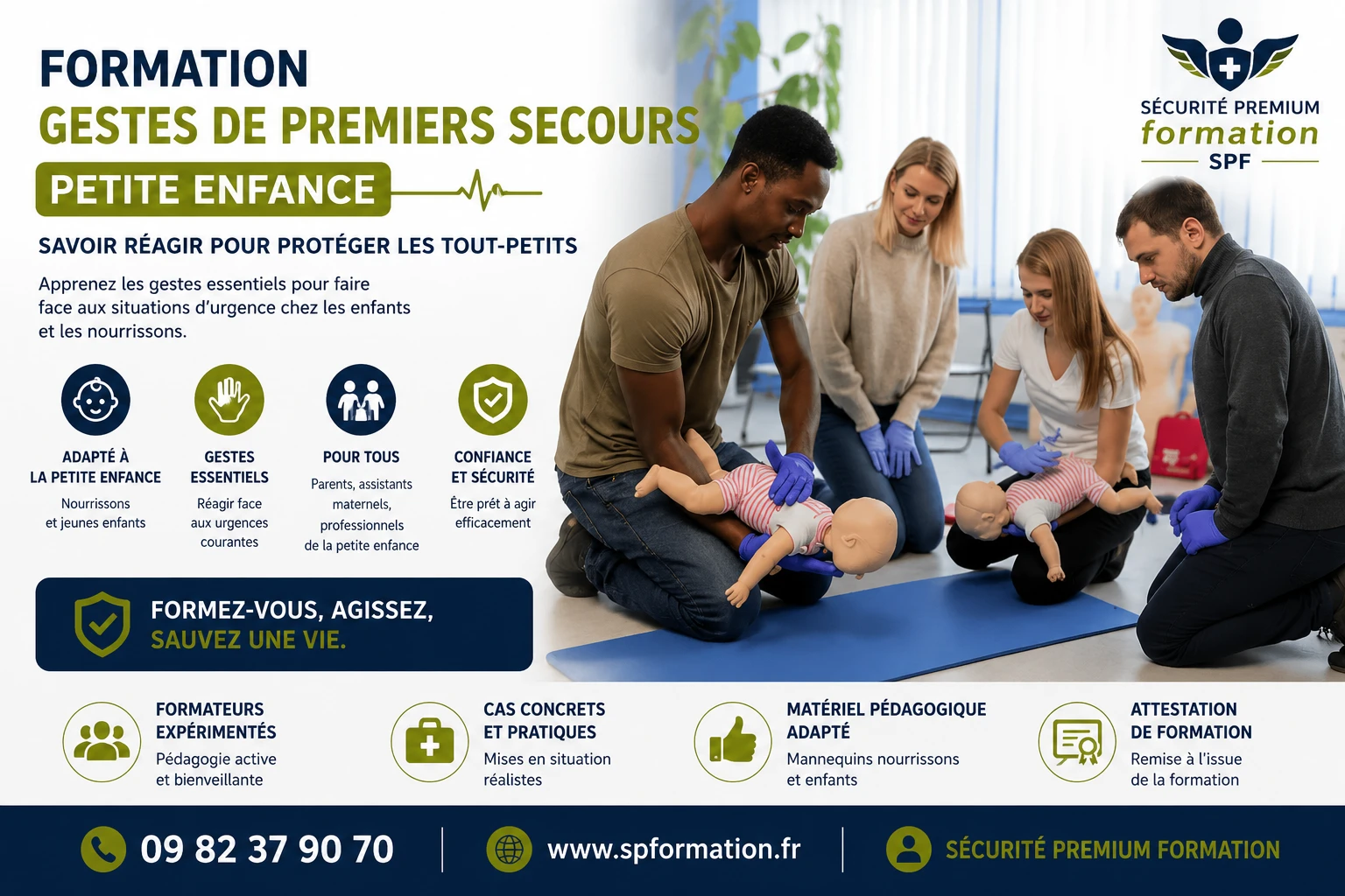 Formation aux gestes de premiers secours petite enfance, apprentissage sur mannequin nourrisson