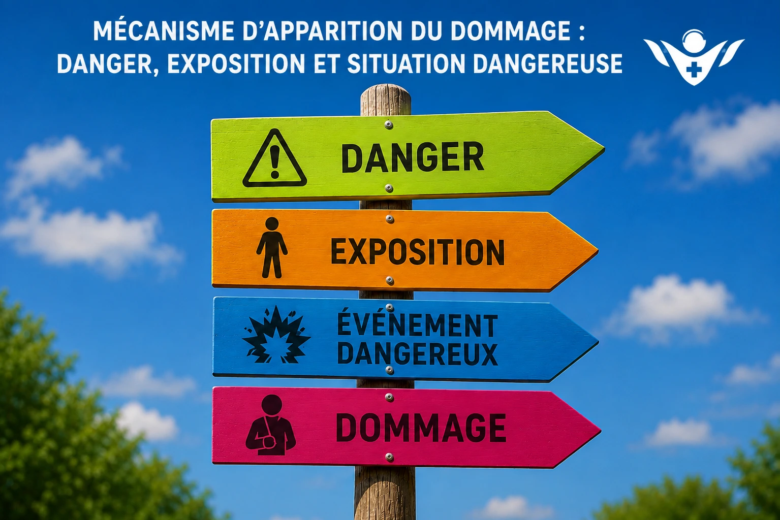 Schéma du mécanisme d'apparition du dommage, du danger au dommage, travaillé en formation SST à Châlette-sur-Loing